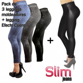 Slim Jeans, Pack de 3 + leggin Efecto Cuero  - LA TIENDA EN CASA - TELETIENDA - TELETIENDA EN CASA